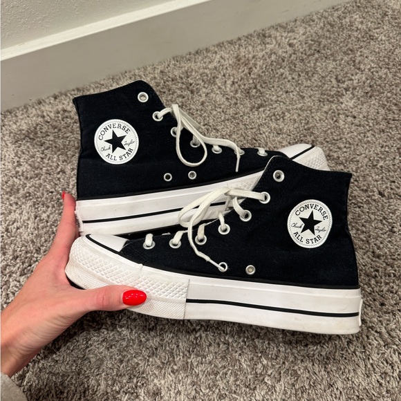 Converse Shoes - Black platform Converse high tops sneakers women’s size 9